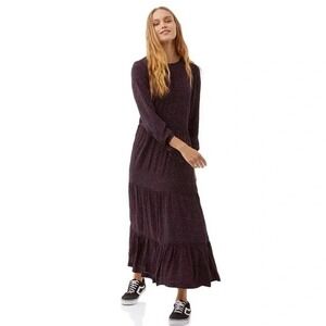 Free Assembly XS Navy Red Dot Long Sleeve Maxi Dress‎ Tiered Boho NWT